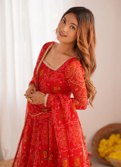 Pure Soft Lightweight Chiffon Anarkali Red