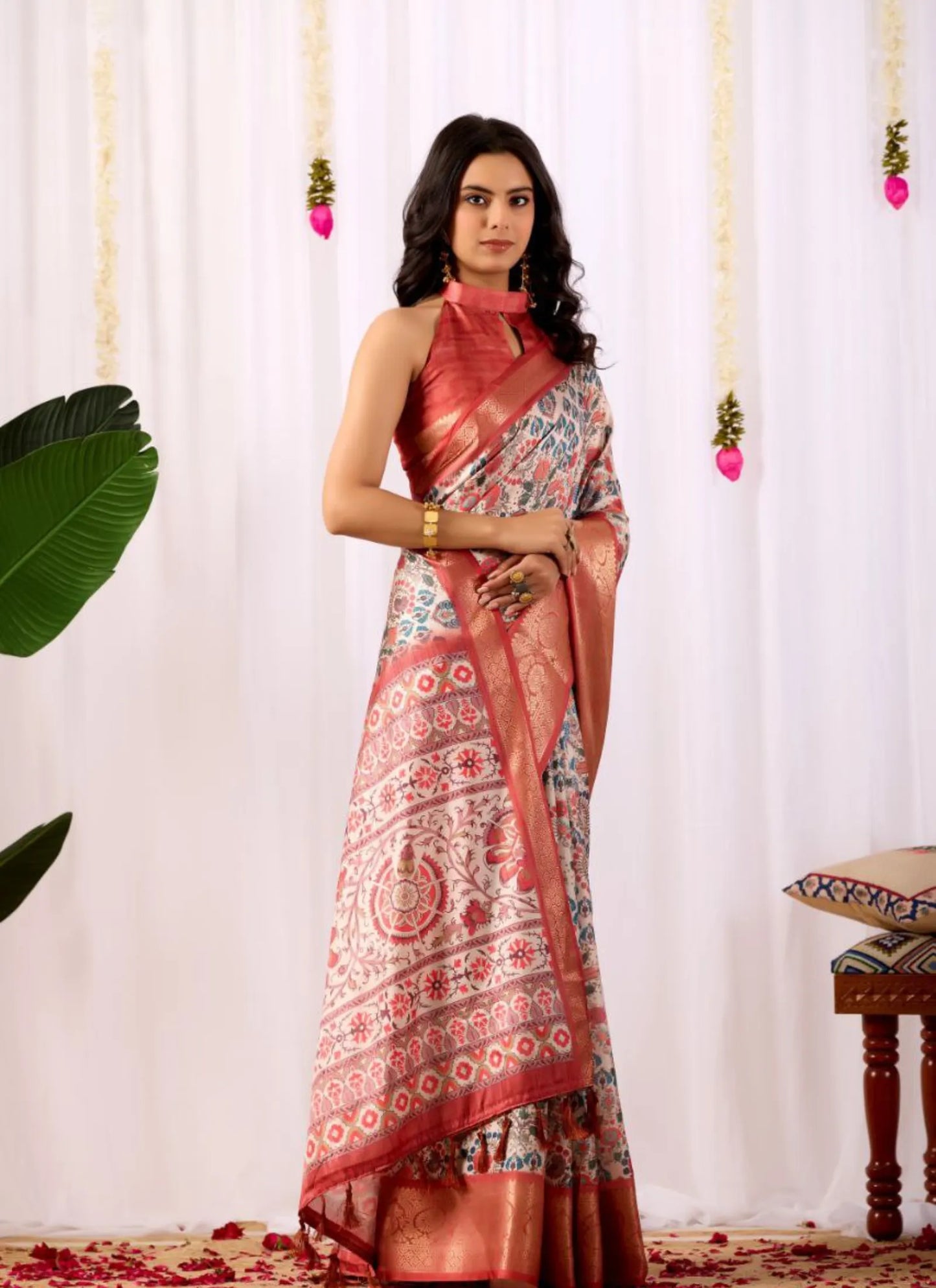 Geometric Prints Soft Lichi Silk Saree