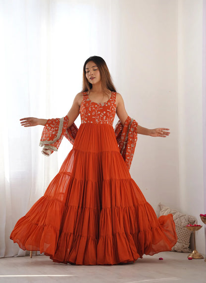 Pure Soft Georgette Anarkali Rust