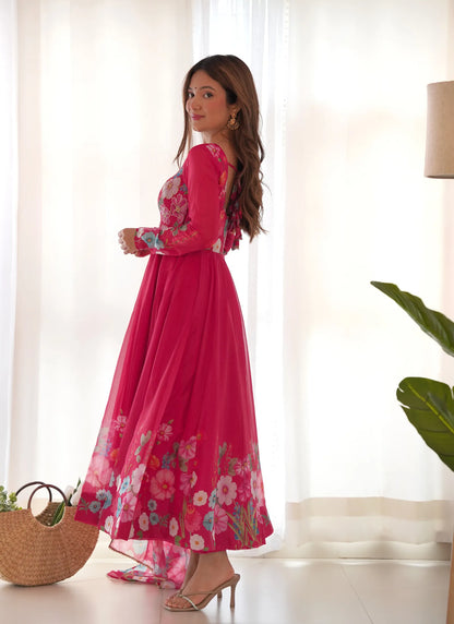 Pure Soft Organja Silk Anarkali Pink