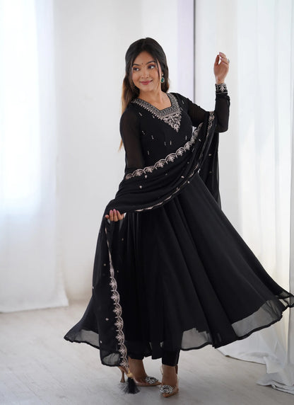 Pure Soft Fox Georgette Anarkali Black