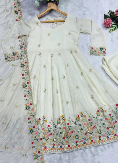 Off-White Heavy Silk Anarkali Suit