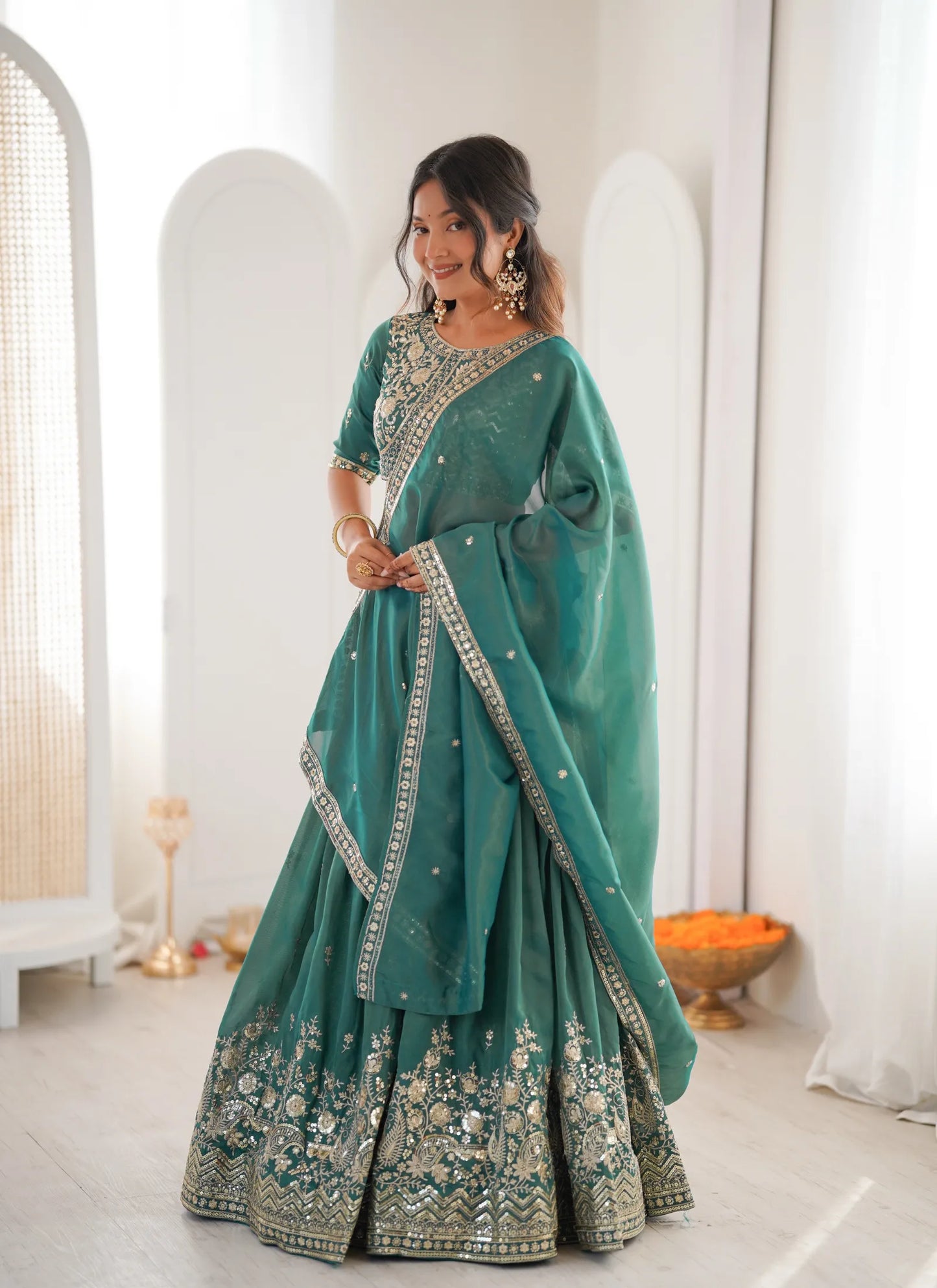 Green Heavy Simmer Silk Lehenga Choli