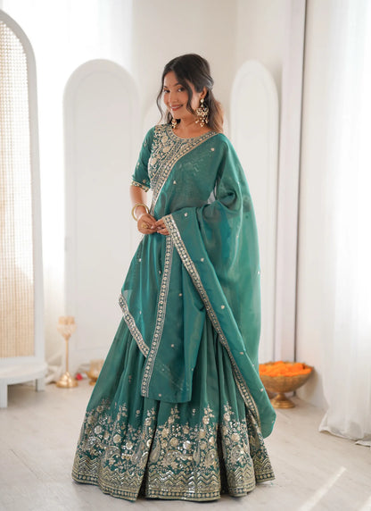 Green Heavy Simmer Silk Lehenga Choli