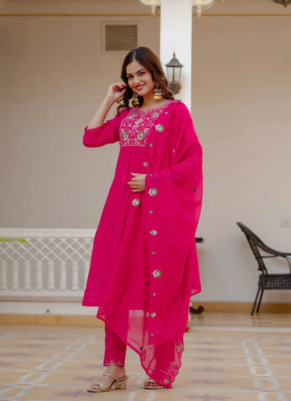 Pink Pure Viscose Designer Kurta Set