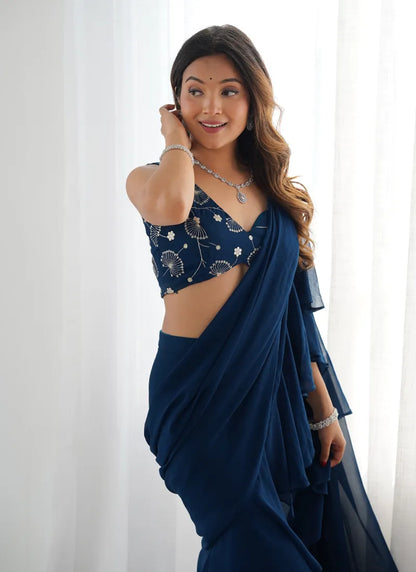 Ready To Wear Sharara Saree Teal Blue