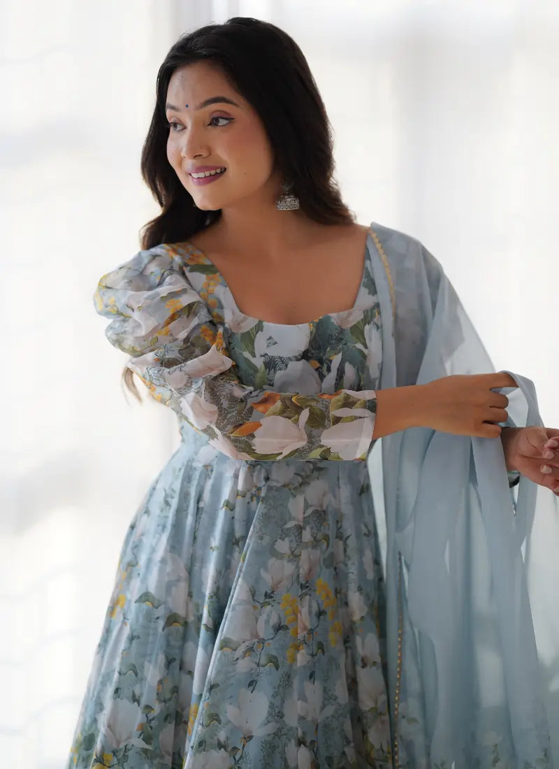 Heavy Pure Soft Organja Silk Floral Anarkali