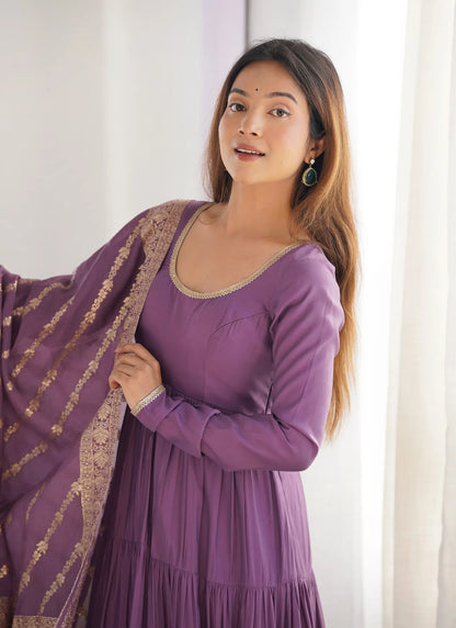 Heavy Pure Romansilk Anarkali Mauve