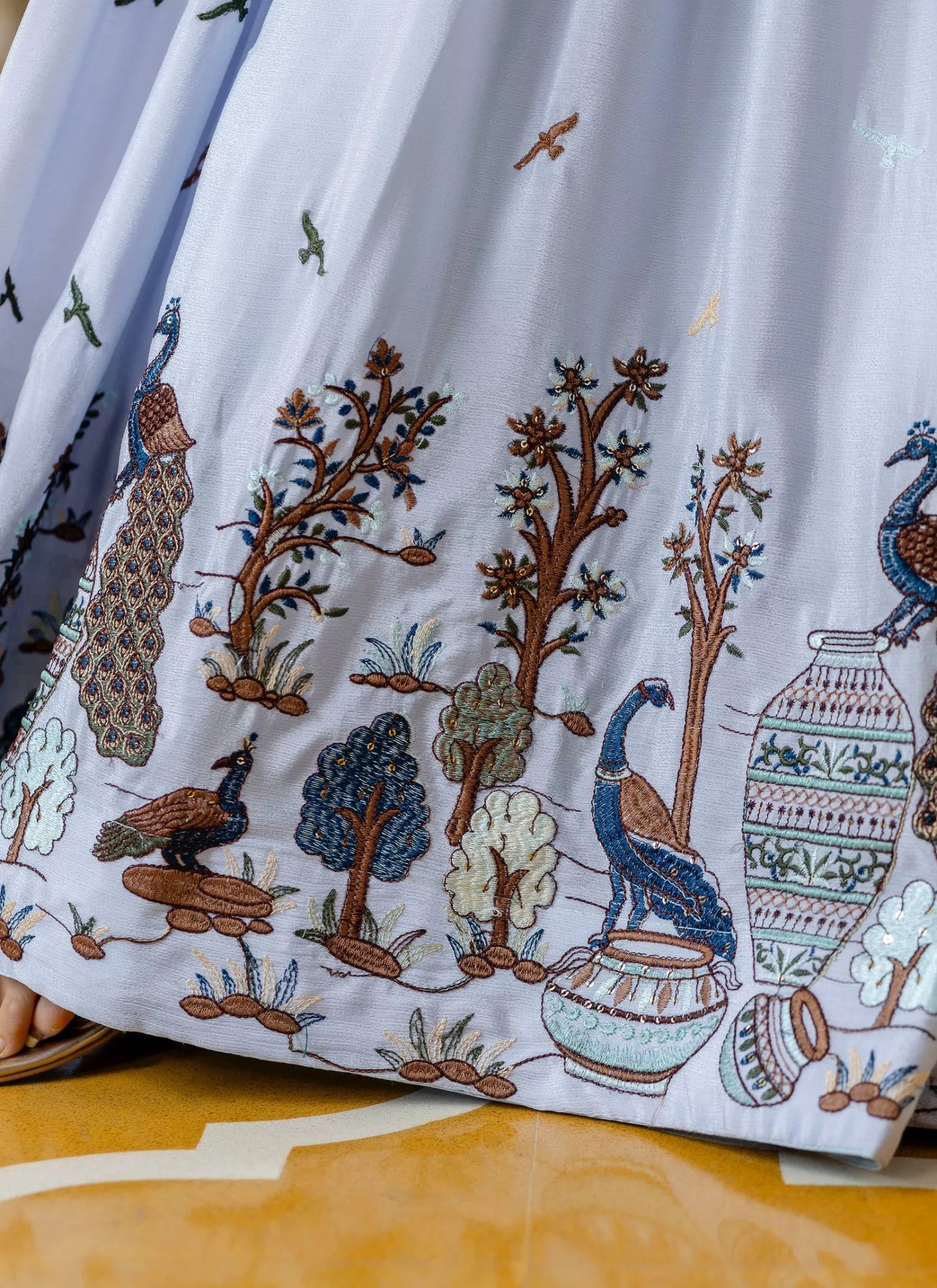 Blue Grey Embroidered Chinon Fabric Gown