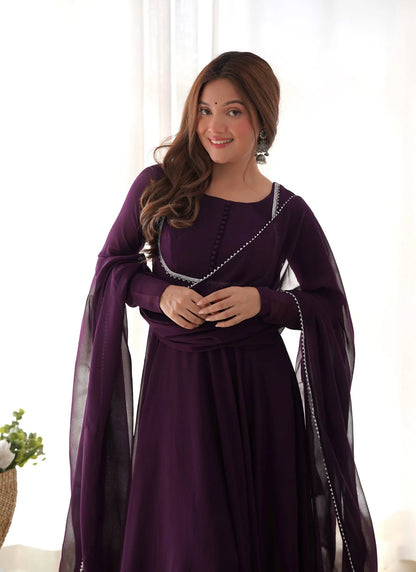 Pure Soft Fox Georgette Anarkali Wine