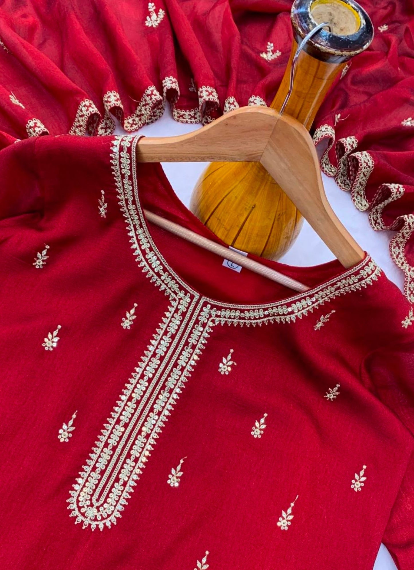 Red Vichitra Silk Premium Designers Kurta Set