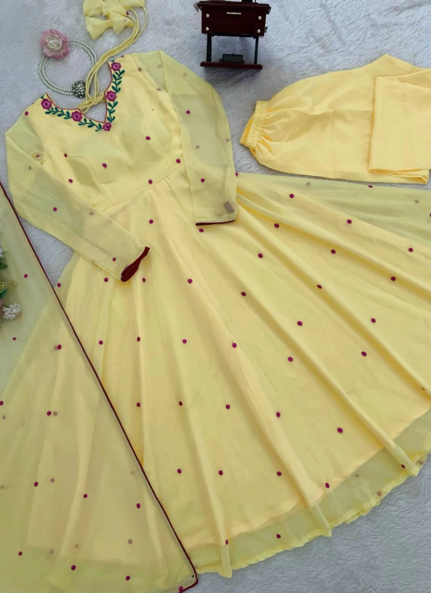 Light Yellow Heavy Faux Georgette Anarkali Suit