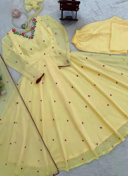 Light Yellow Heavy Faux Georgette Anarkali Suit