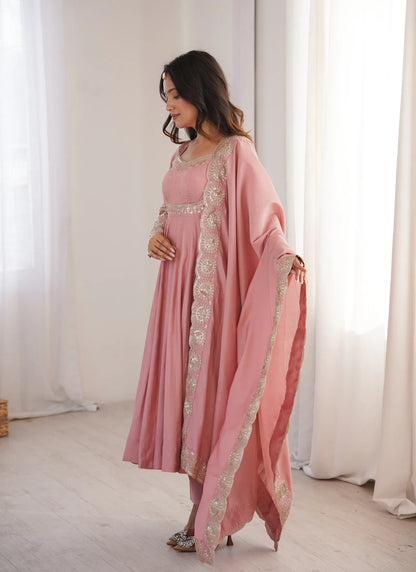 Pink Roman Silk Designer Anarkali Suit