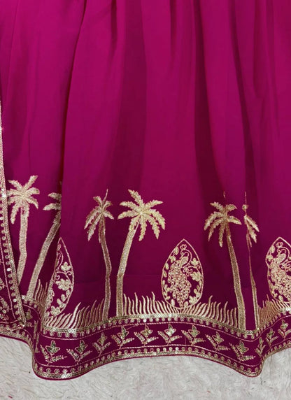 Pink Faux Georgette Thread Work Anarkali Suit