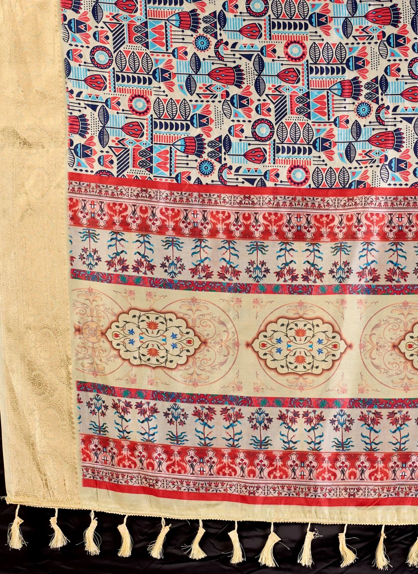 Artistic Multicolor Print Soft Lichi Silk Saree