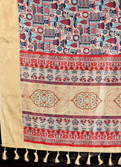 Artistic Multicolor Print Soft Lichi Silk Saree