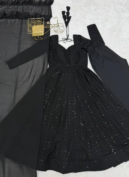 Black Lucknowi Sequence & Thread Work Anarkali Suit