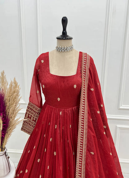 Premium Crunchy Silk Anarkali Gown Rust