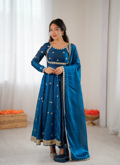 Blue Fandy Silk Anarkali Suit