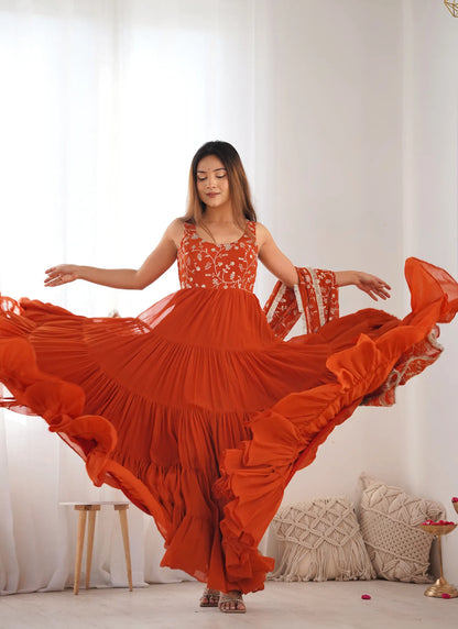 Pure Soft Georgette Anarkali Rust