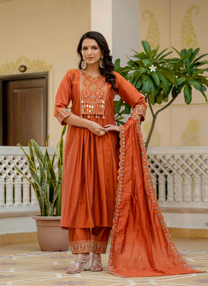 Beautiful Roman Silk Anarkali Kurti Orange