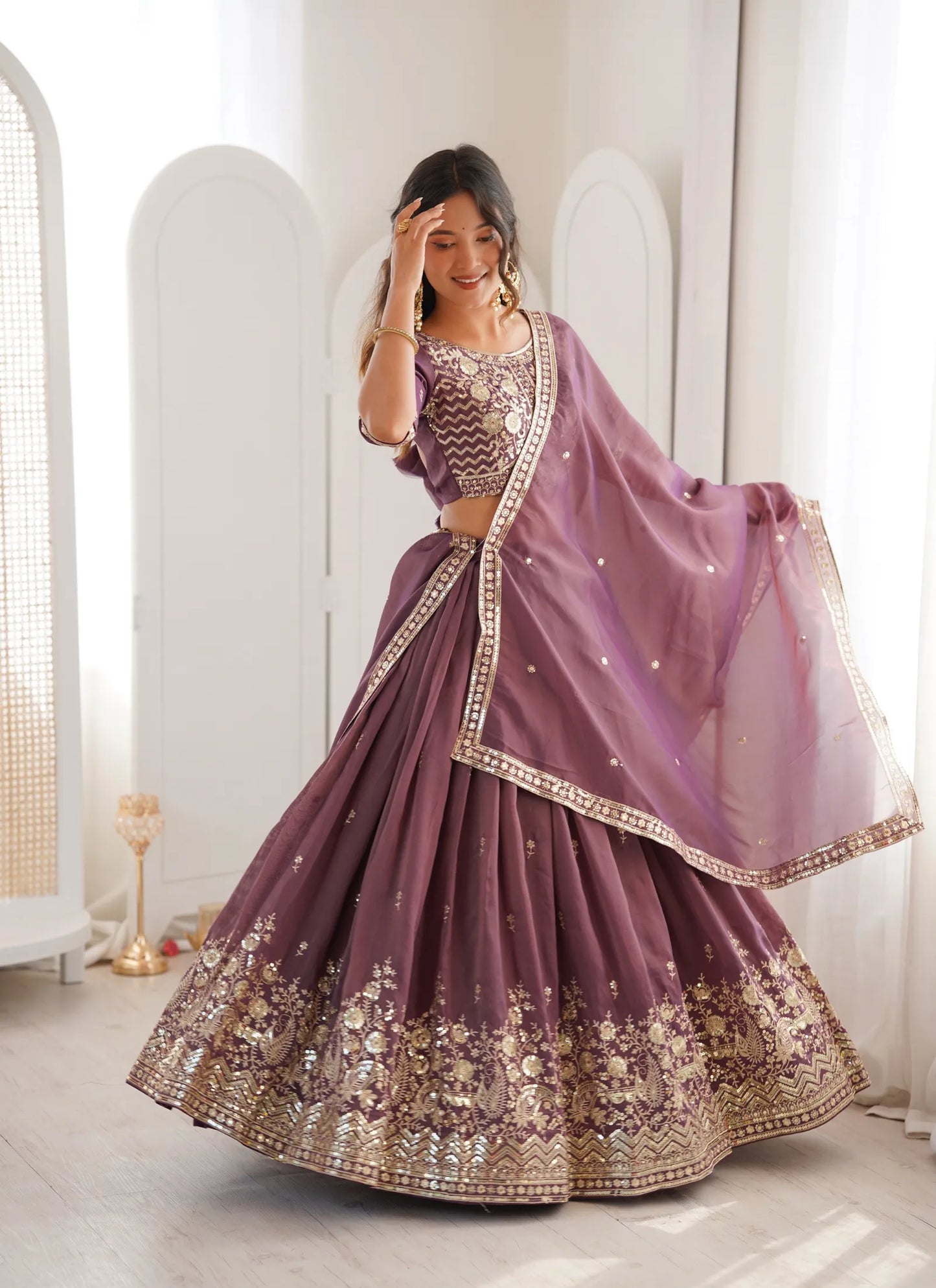 Mauve Heavy Simmer Silk Lehenga Choli