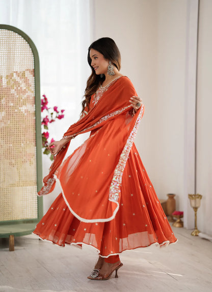 Orange Rembo Sequence Designer Anarkali Suit