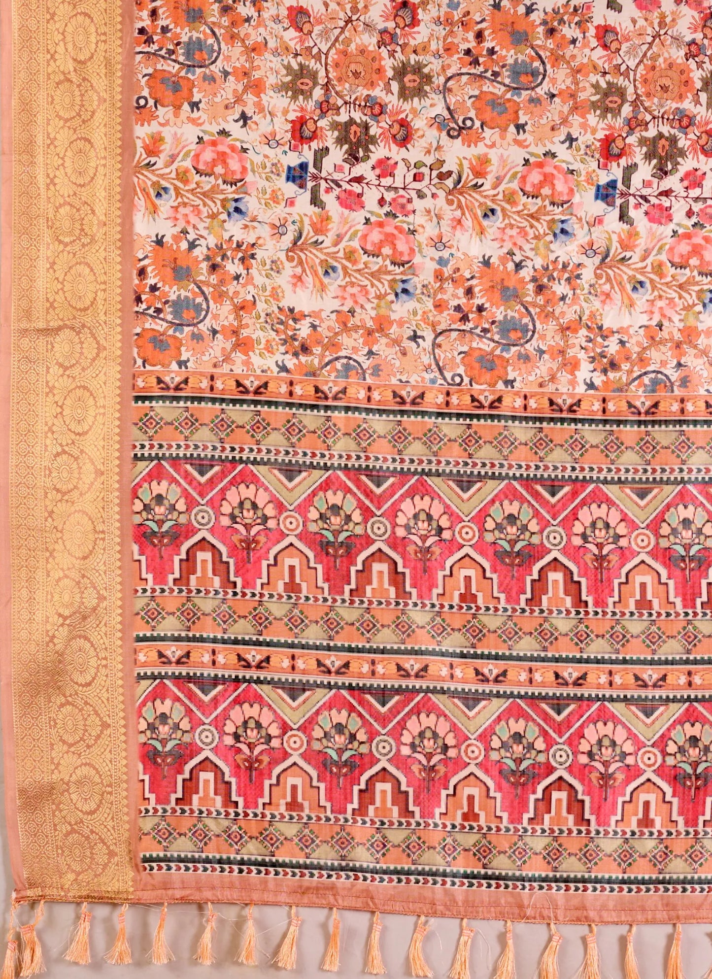 Intricate Floral Print Soft Lichi Silk Saree