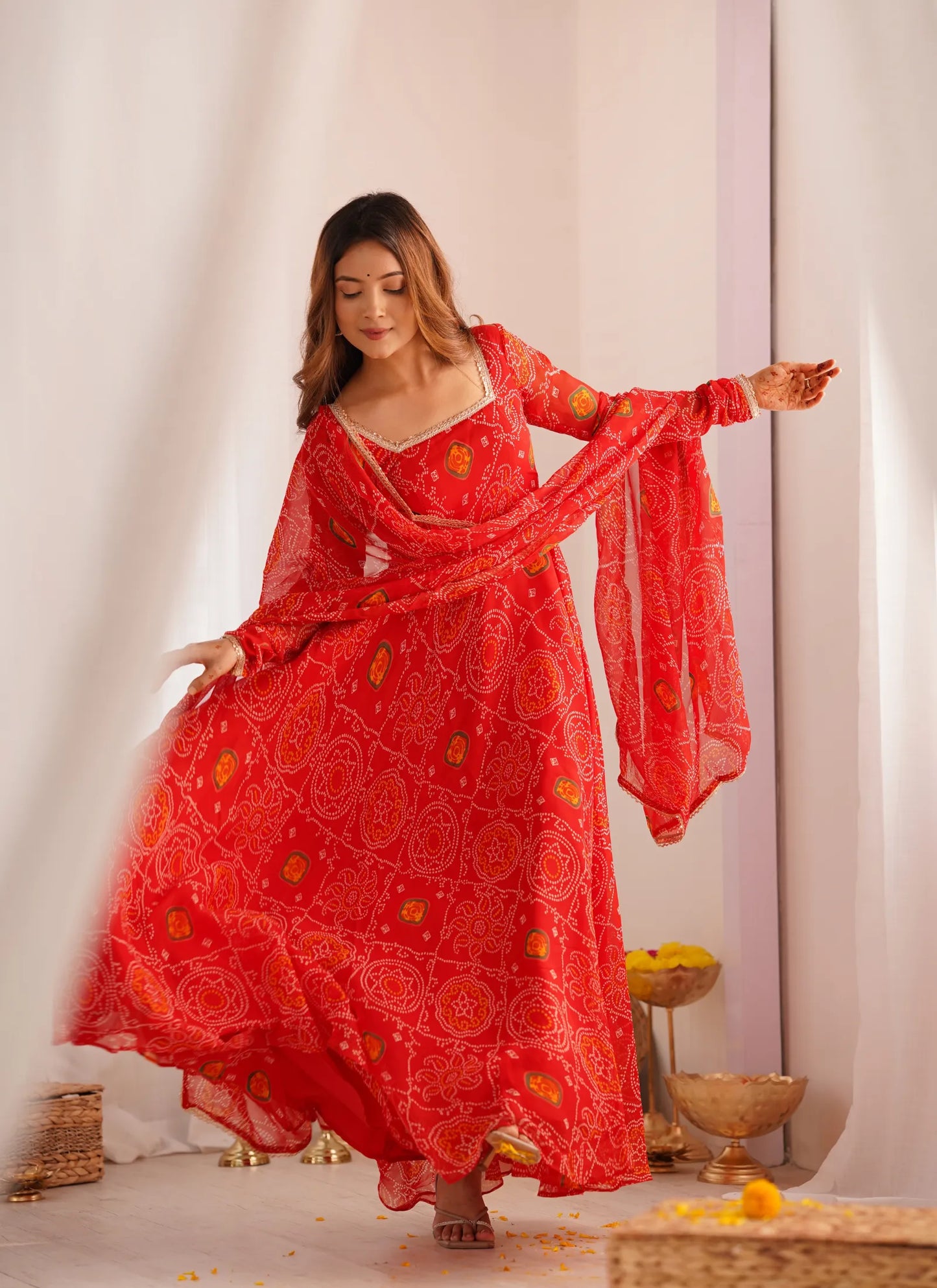 Pure Soft Lightweight Chiffon Anarkali Red