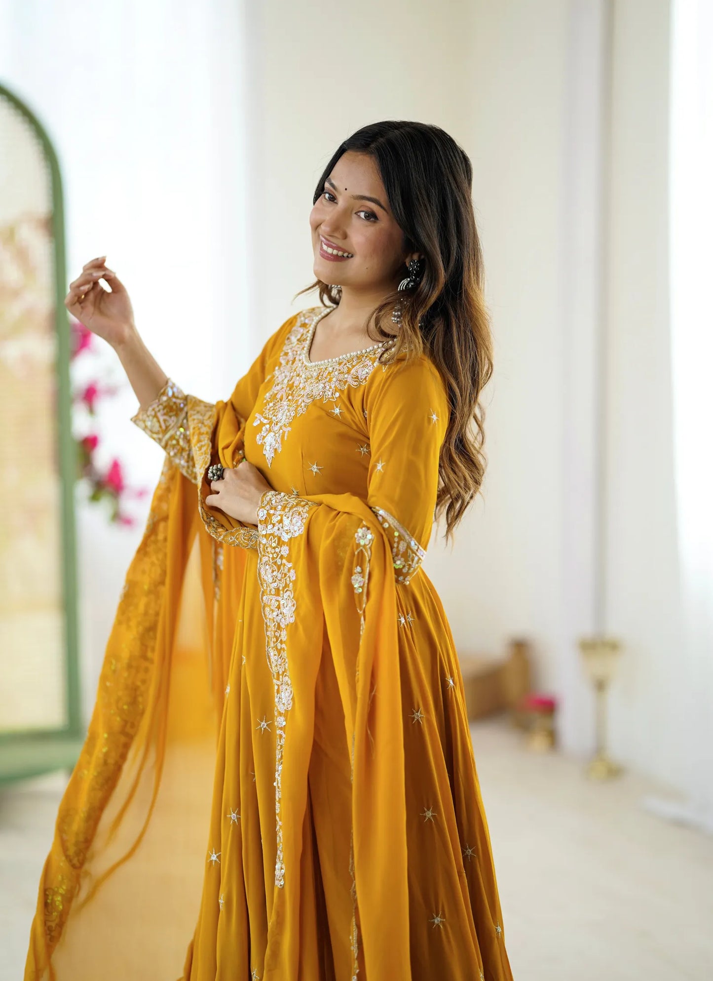Mustard Rembo Sequence Designer Anarkali Suit