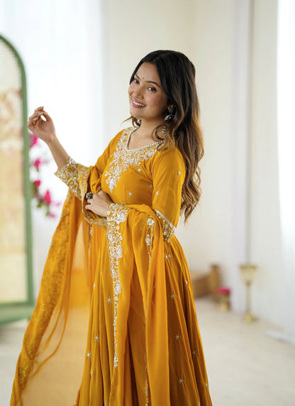 Mustard Rembo Sequence Designer Anarkali Suit
