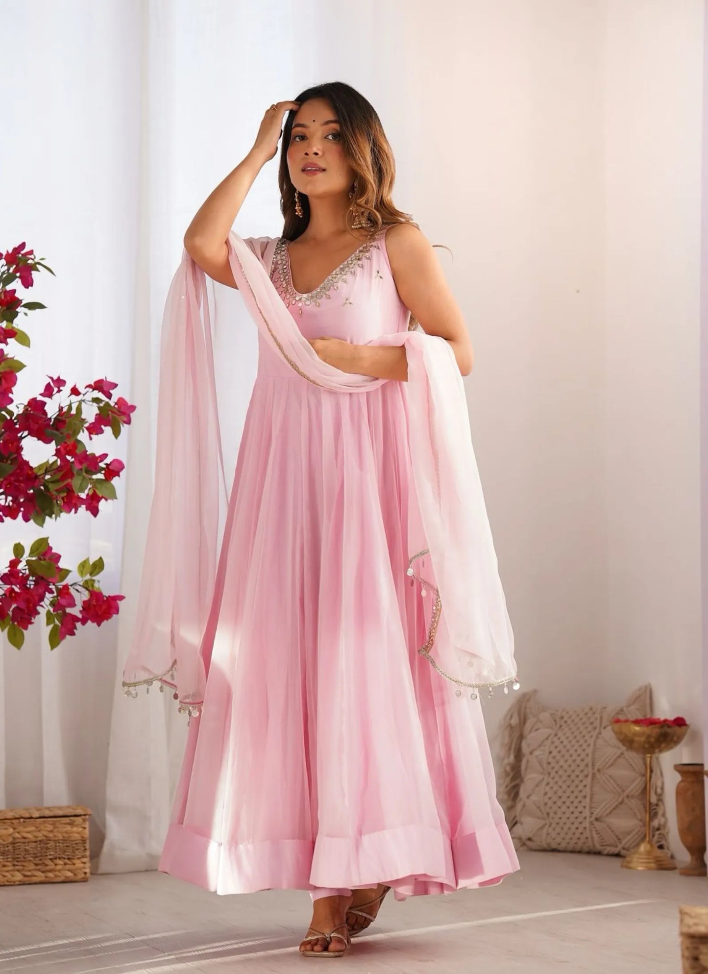 Georgette Anarkali Suit Baby Pink