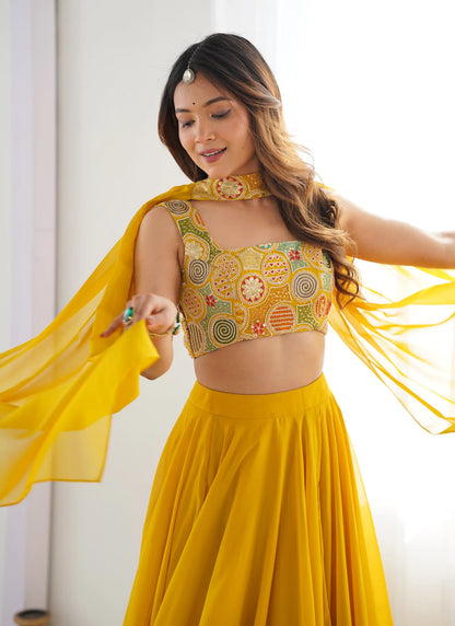 Pure Soft Fox Georgette Lehenga Choli Yellow