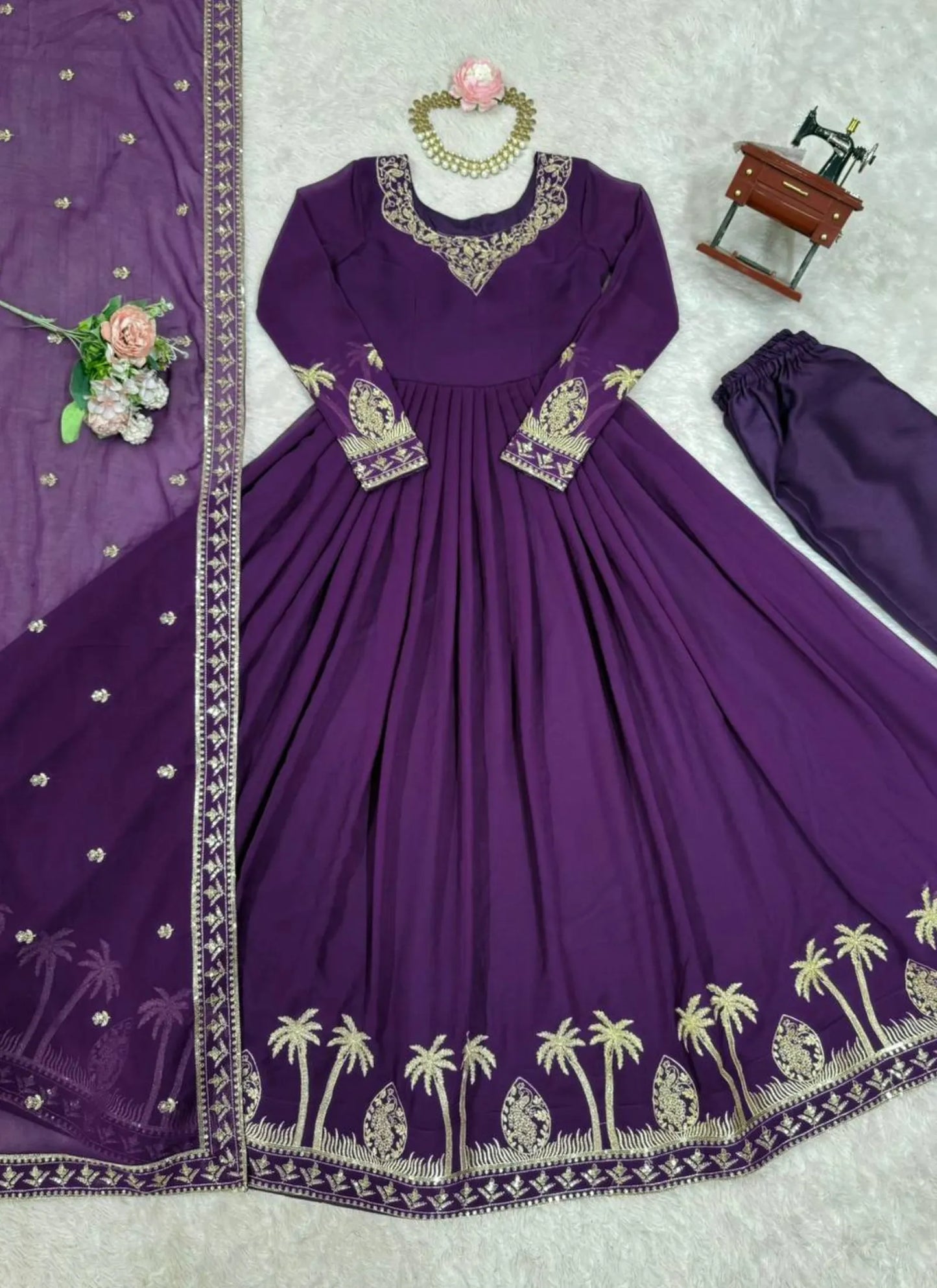 Purple Faux Georgette Thread Work Anarkali Suit