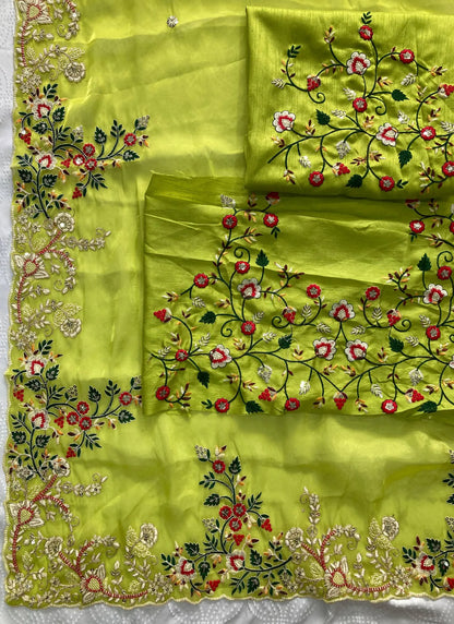 Green Party Wear Paper Silk Saree