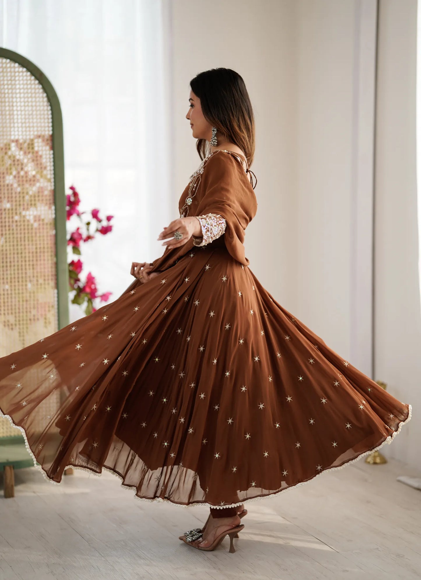 Brown Rembo Sequence Designer Anarkali Suit