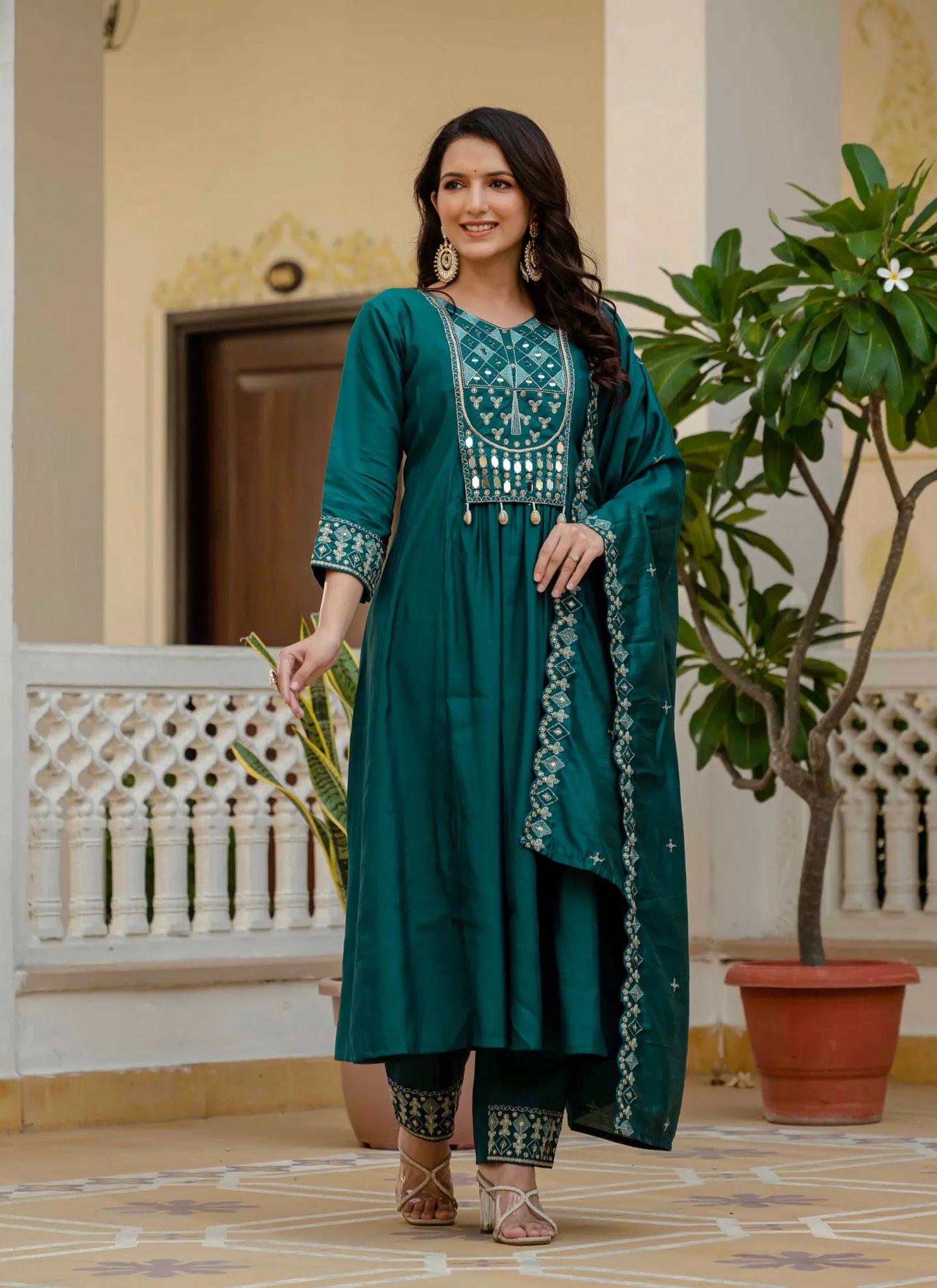 Beautiful Roman Silk Anarkali Kurti Teal