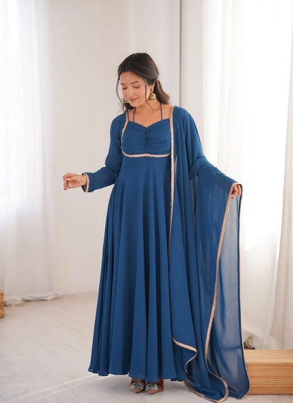 Teal Pure Blooming Georgette Anarkali Suit