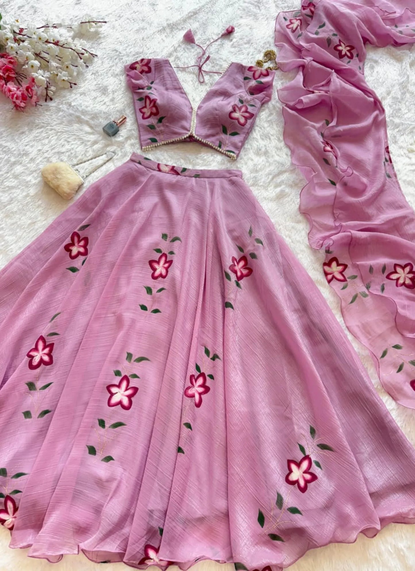 Fandy Handpaint Lehenga Choli Mauve