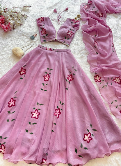 Fandy Handpaint Lehenga Choli Mauve