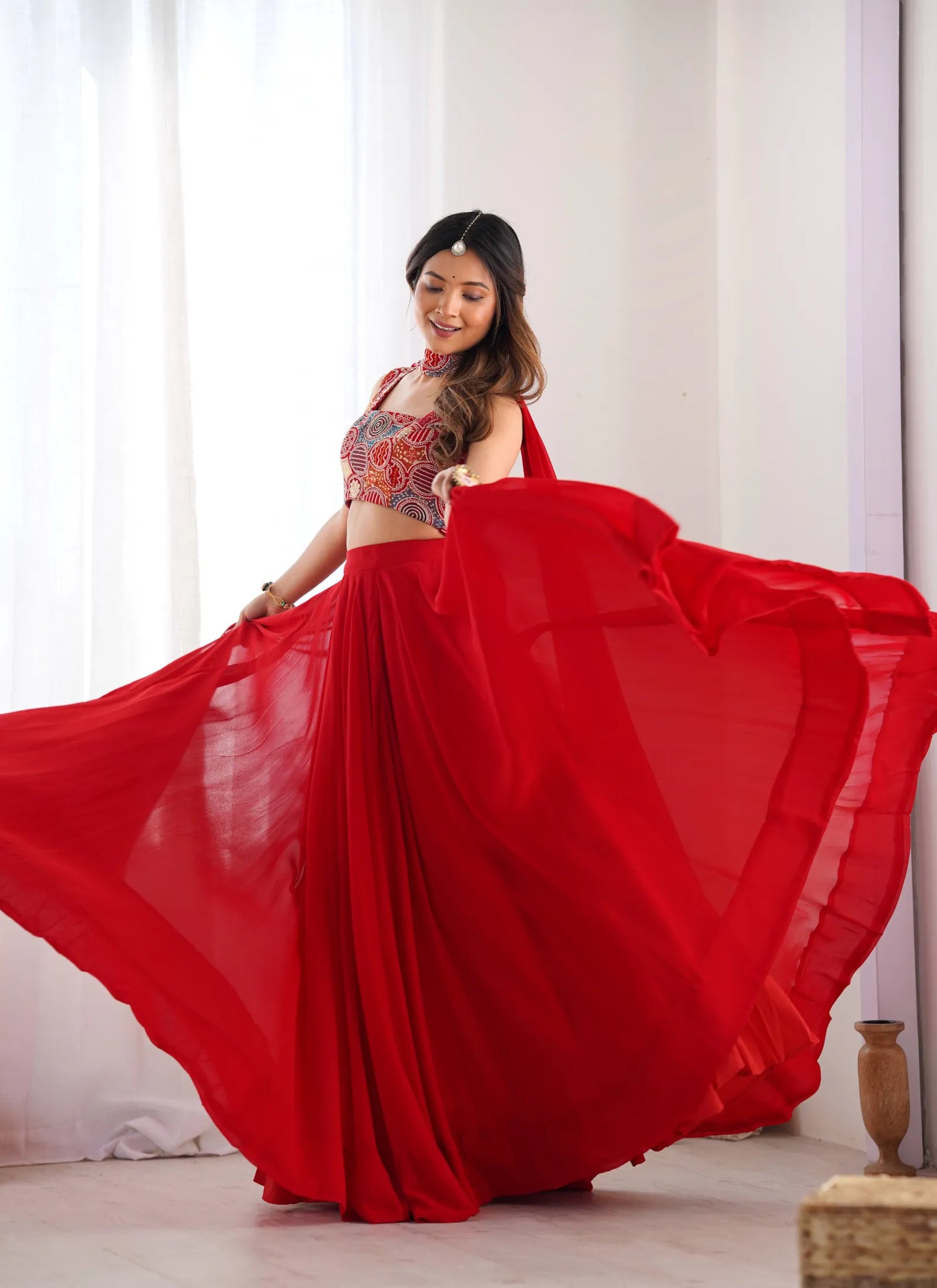 Pure Soft Fox Georgette Lehenga Choli Red
