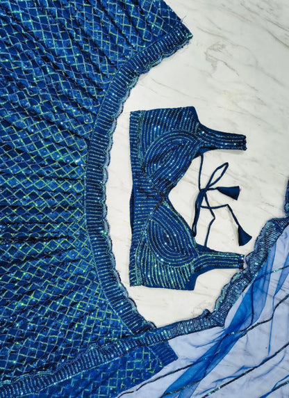 Premium Butterfly Net Lehenga Choli Blue