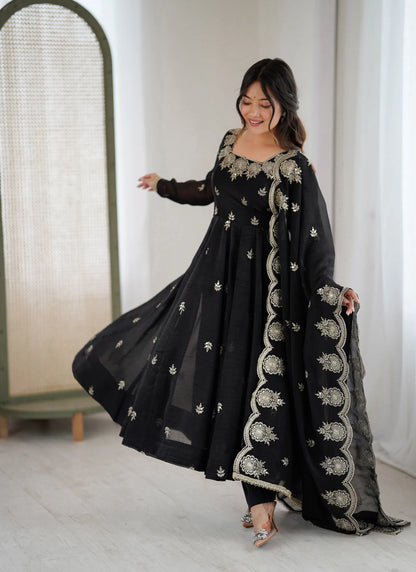Black Designer Embroidered Anarkali Suit