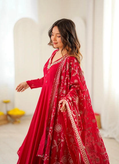 Red Elegant Embroidered Anarkali Suit