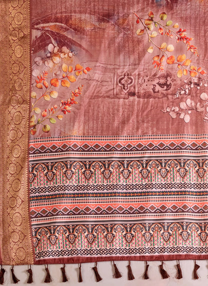 Premium Soft Lichi Silk Saree Brown