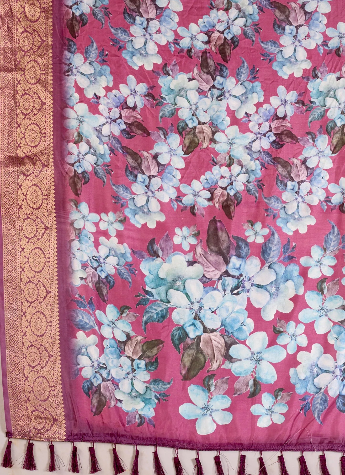 Blooming Floral Print Soft Lichi Silk Saree