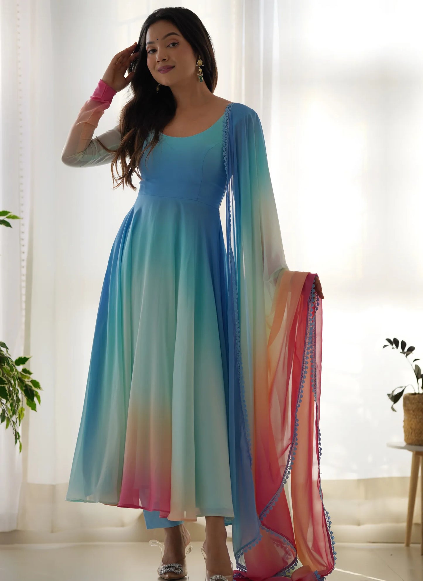 Pure Soft Georgette Anarkali Sky