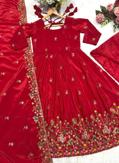 Red Heavy Silk Anarkali Suit