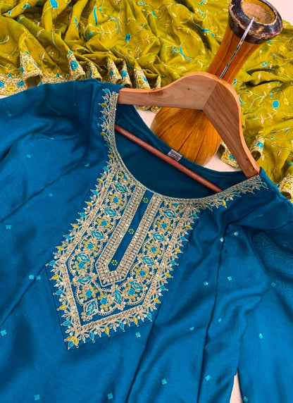 Peacock Vichitra Silk Designer Anarkali Set